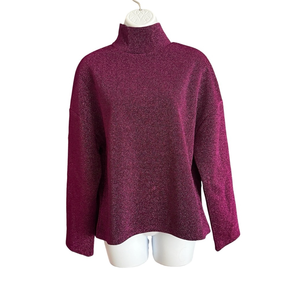 Zara Women's Deep Pink Turtleneck Sparkle Top Size M